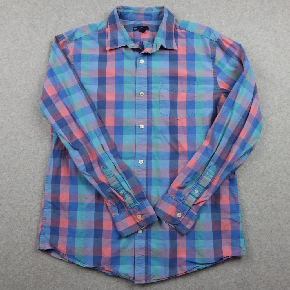 Gap Shirt Mens Large Classic Fit Casual Pocket Button Up Plaid Long‎ Sleeve
